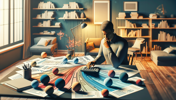 Debt Consolidation Loan Income Requirements: A Comprehensive Guide | DCL Individual calculating their debt-to-income ratio in a comfortable home office, surrounded by financial documents and graphs.