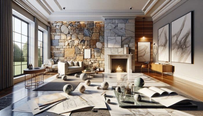 UK home interior showcasing sandstone, slate, and marble, maintained by LTP's pH-neutral cleaners, highlighting natural beauty.