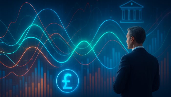 Utilising Cash Flow Tools Before Additional Borrowing: Key Strategies | DCL Futuristic cash flow graphs guiding UK business leader on seasonal loan decisions under regulatory oversight
